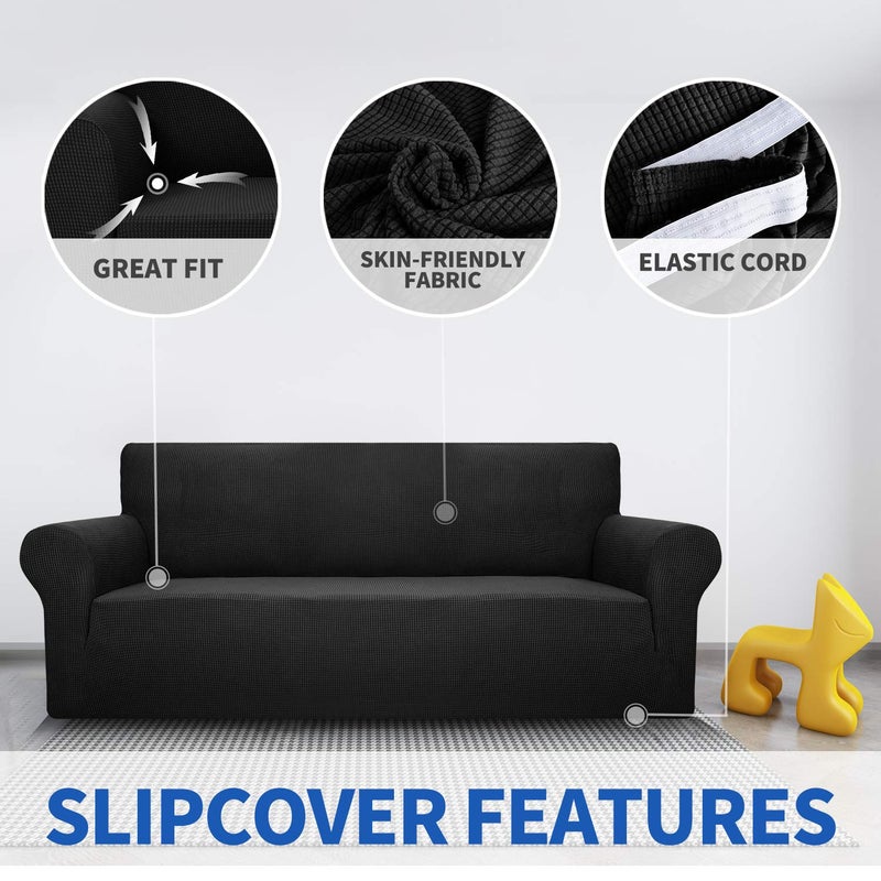MAXIJIN Stretch Chair Cover Chair Slipcovers with Arms, 1-Piece Couch Sofa Chair Covers for Living Room, Non Slip Armchair Cover (31"-46") Furniture Protector Dogs Pet Friendly (Chair, Black) - Image 5